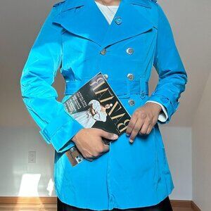Calvin Klein Ocean Blue Double Breasted Trench Coat Waist Tie Size Large